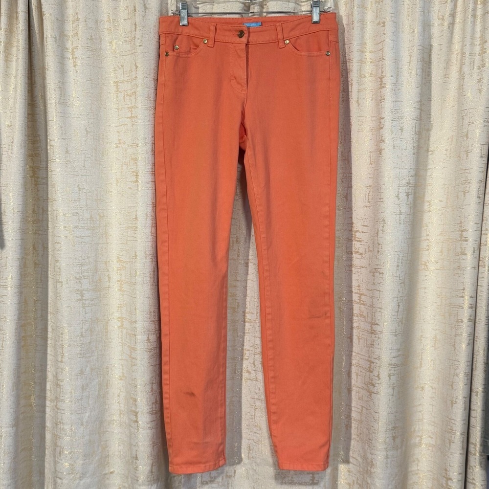 J.McLaughlin Slim Leg Pants Womens 4 Coral Pink Stretch Twill Preppy Coastal